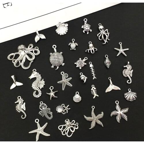 10Pcs Ocean Shell Starfih Seahorse Octopus Charms Pendants DIY Jewelry Making Alloy Findings Accessory For Necklaces Earrings