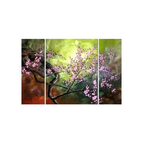 3pcs Floral Oil Painting Modern Canvas Painting Wall Decor-Plum Blossom In The Moonlight IV