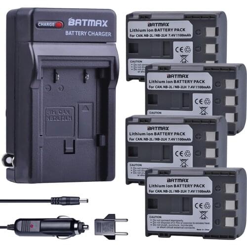 Batmax 4Pcs NB-2LH NB 2L NB-2L Camera Battery+Wall Car Charger for Canon NB2L BP 2LH 2L5,DC310 DC320 DC330 DC410 EOS 350D 400D