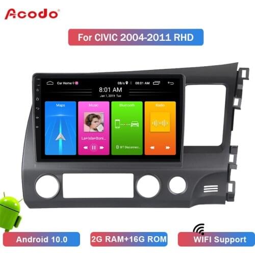 ACODO 2+16G Android 10.0 Car Radio Multimedia Player For Honda Civic Right Rudder 2004-2011 Navigation GPS 2 din