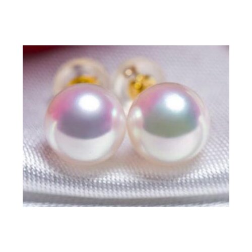 Good >>>>noble jewelry AAA natural 8mm Akoya white pearl pearl earrings 18K gold