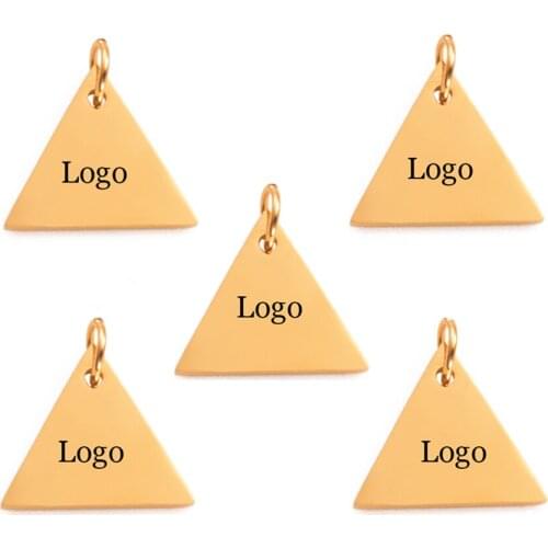 5pcs Free engraving Design Logo Mirror Polished Stainless Steel Bracelet Charm Necklace Pendant Triangle charm Logo Tag