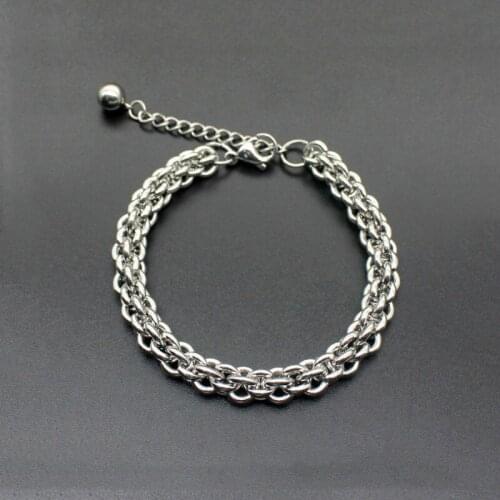 Men Bracelet Silver Color 8mm Round Double Chain Stainless Steel Bracelet & Bangle Male Accessory Punk Cool Party Rock Jewelry