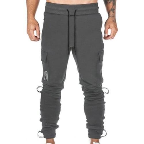 Men Multi Pockets Deep Crotch Elastic Waist Trousers Ankle Tied High Waist Men Casual Cargo Pants Training Slacks Gyms Jogger