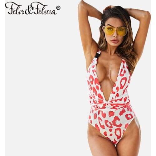 FELIX&FELICIA One Piece Swimsuit Women 2020 Sexy Push Up High Waist Swimwear Female Print Strappy Halter Bathing Suit Beach wear