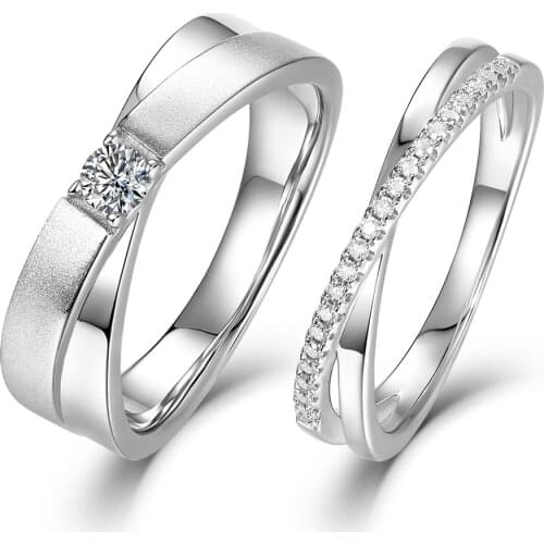 Inbeaut 925 Silver Excellent Cut D Color Pass Diamond Test Micro Moissanite Cross Couple Ring Classic Wedding Rings Gift Jewelry