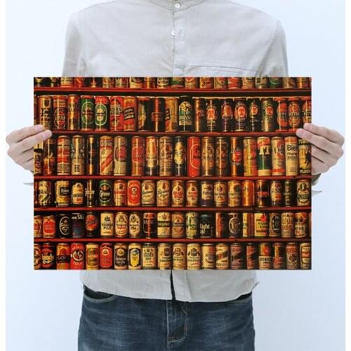 Retro Canned Beer Collection Classic Bar Adornment Kitchen Vintage Poster Wall Sticker 51.5x36cm Decorative Paintings