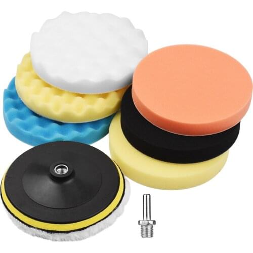9pcs Buffing Pads Kit 7 Inches Large Size Car Foam Buffing Sponge for Automobiles Yachts with Drill Adapter Wool Pads