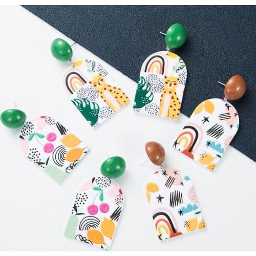 Korean Bohemia Geometric Irregular Acrylic Earrings for Women Girls Summer Colorful Spray Paint Drop Earrings