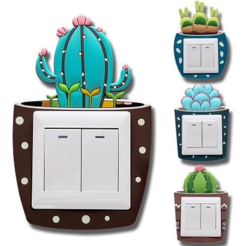Cute Cartoon 3D stickers Cactus Fluorescent Wall Stickers On-off Switch Stickers Kids Luminous Light Switch Home Decorations