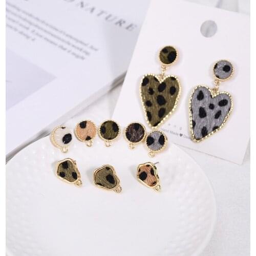 Winter style 40pcs/lot color Leopard fabric print gometry rounds/irregular shape fashion women earrings stud diy jewelry earrings accessory