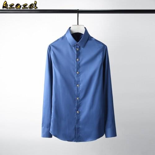 Azazel Alloy Rose Rivets Men Shirt White Black Solid Color Long Sleeve Men Dress Shirt Hight Quality 100% Cotton Casual Shirt