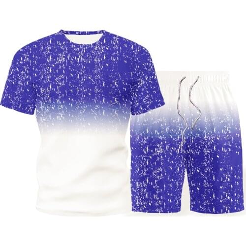 Mens sportswear European and American trend 3D printing round neck T-shirt + sports shorts Street leisure fashion sportswear