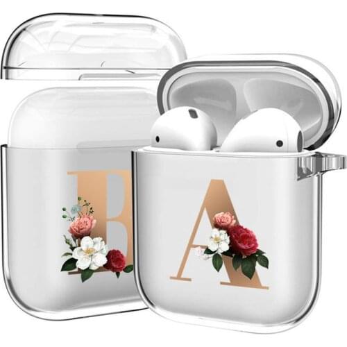 Cute Floral Gold English Initial Alphabet Letter Soft Case For AirPods 2 1 Pro 3 Silicone Wireless Bluetooth Earphone Box Cover