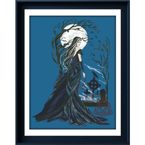 Dreampattern Into the darkness cross-stitch kit fairy pattern 18ct 14ct 11ct counted denim blue canvas embroidery needlework