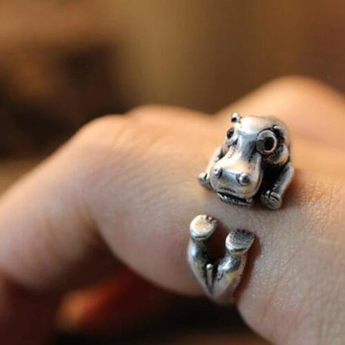 New Trendy Hippopotamus Ring Solid Antique Silvere Hoop Ring Hippo Wrap Ring free ship