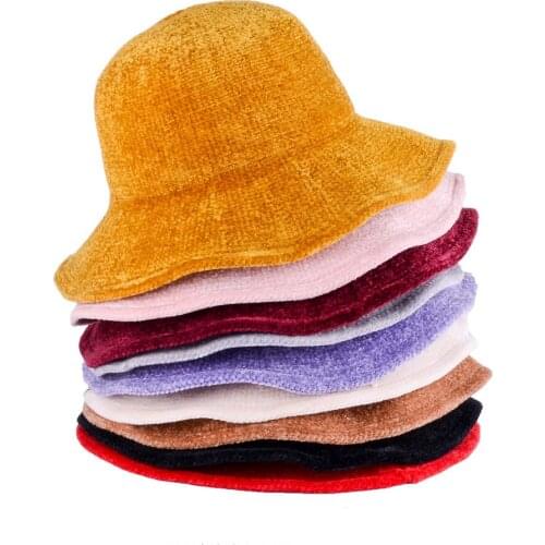 Solid Color Wool Bucket Hat Womens Autumn and Winter Fisherman Vintage Knitting Basin Cap