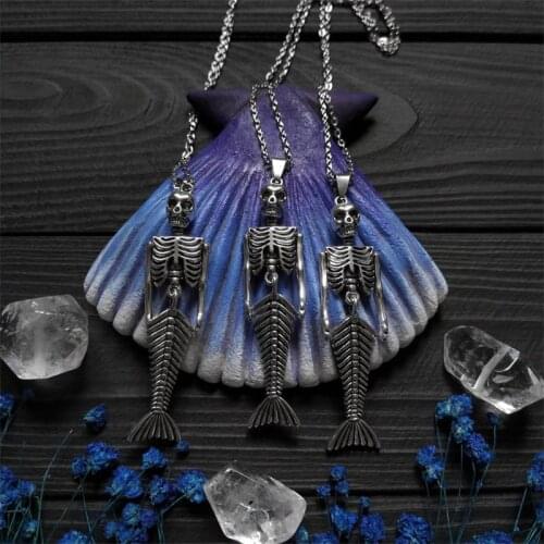 Mermaid Skeleton Necklace Gothic Mermaid Necklace witch style wiccan amulet witchcraft Halloween Jewelry dark style jewellery