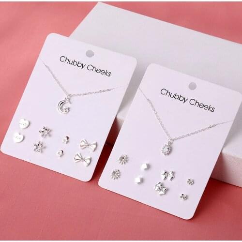 5PCS Clavicle Chain Earring Necklaces Combination Set Trend Girls Party Gifts Accessories Korean Clover Heart-Shaped Fashion