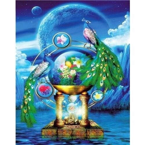 Full Square Round Diamond Embroidery Diamond Mosaic Animal Peacock Cross Stitch 5D Rhinestones Painting By Number HandmadeZP-587