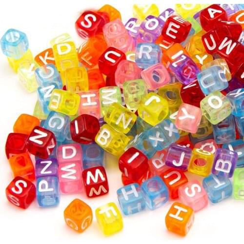 Transparent Colors Cube Acrylic Letter Beads 7*7mm Big Hole Plastic Alphabet English Initial Jewelry Spacers A-Z 1900pcs