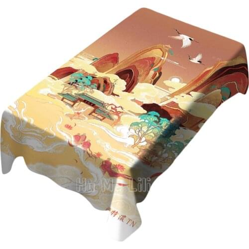 Chinese Classical Style West Lake Ten Scenic Illustrations Tablecloth Art Indoor And Outdoor Decoration