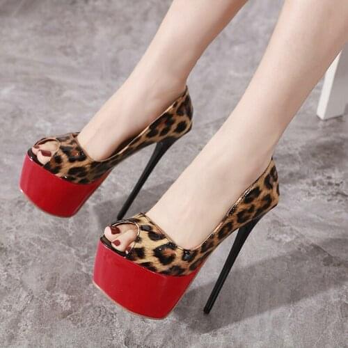 Sexy Leopard Print Platform Pumps Women Ultra High Stiletto Heels 16CM Shoes Peep Toe Party Wedding Bride Shoes
