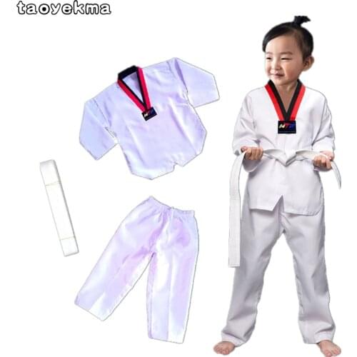Professional White High Quality Taekwondo Uniforms Children Adult Unisex Long Sleeve Taekwondo Dobok Clothes Suit TKD Clothing