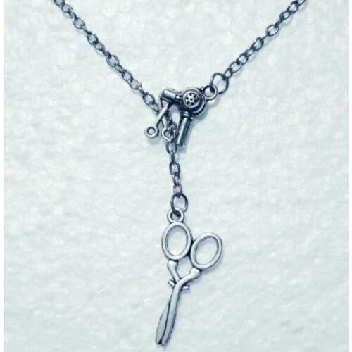 Vintage Infinity Symbol Connections Hair dryer scissors Charms Pendant Chain Necklace For Women punk Goth Jewelry Gifts