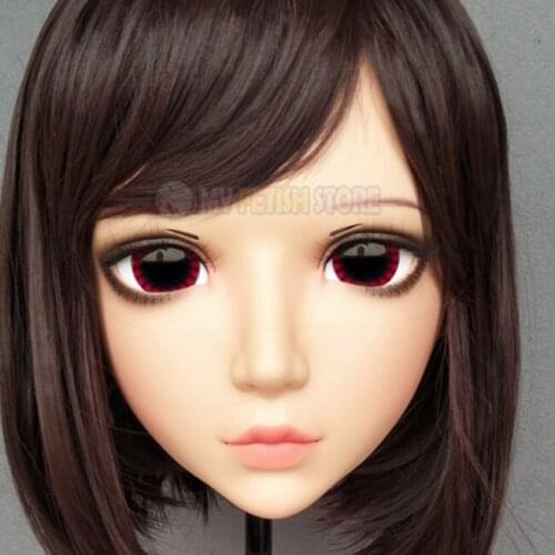 Yan-05)Female Sweet Girl Resin Half Head Kigurumi Mask With BJD Eyes Cosplay Japanese Anime Role Lolita Mask Crossdress Doll