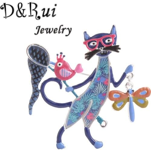 Pink Cat Brooches for Women Fashion Cartoon Animal Bird Butterfly Brooch Pins Metal Alloy Pin Up Clothes Accessories Gifts New