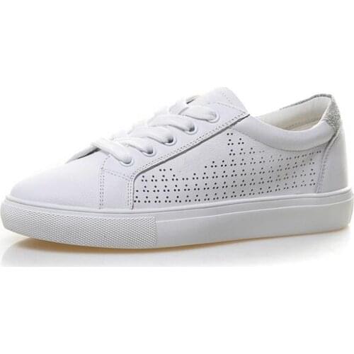 2020 New Spring Summer Hollow Breathable Women Flat Shoes Casual Sneaker Shoes Fashion Popular White Shoes Genuine Leather Shoes