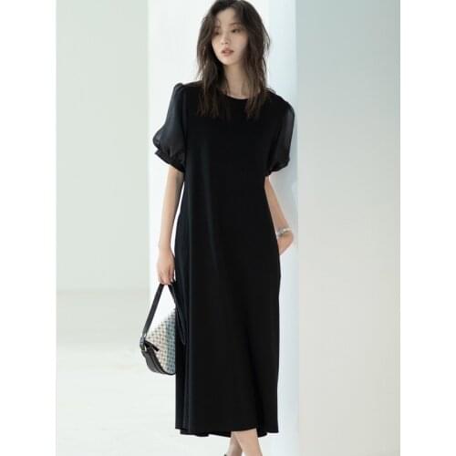 Women Dresses Summer Dress for Women French Black Dresses LBD Short Sleeve Black Dresses Puff Sleeve Black Dress French Style