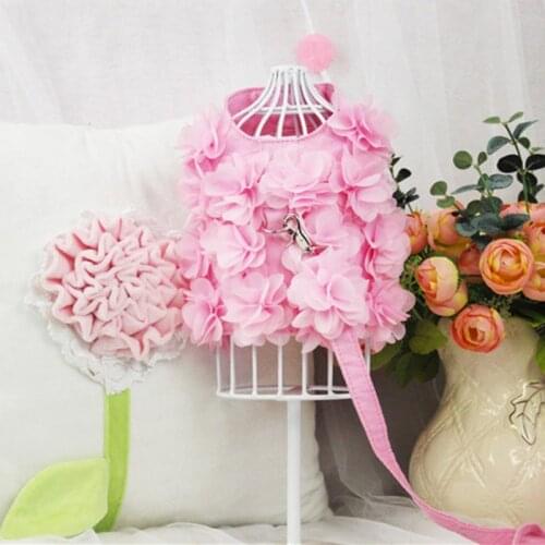 Pet Cat Dog Leash Vest Pink Flower Pet Harness Breathable Pet Puppy Harness Lead Cat Clothes Vest for Small Pet Supplies