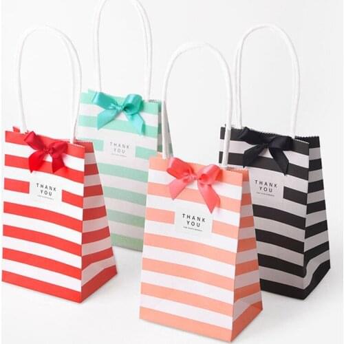10Pcs Striped Gift Bag Wedding Party Candy Handled Pouch Kids Chocolate Storage Holder Present Package (Without Ribbon/Sticker)