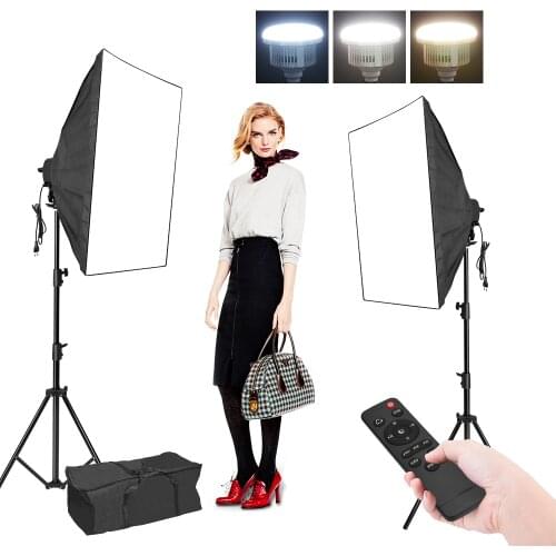 2Pcs Softbox Lighting Kit 50x70CM 85W Thir-Color Dimmable LED Photography Studio Light Set for Portraits Fashion Shoot YouTube