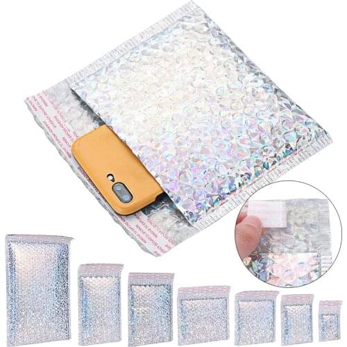 5pcs Laser Bubble Bags Silver Envelope Foam Foil Shipping Mailing Bag Waterproof Mailer Envelopes Anti-Vibration Packaging Bag