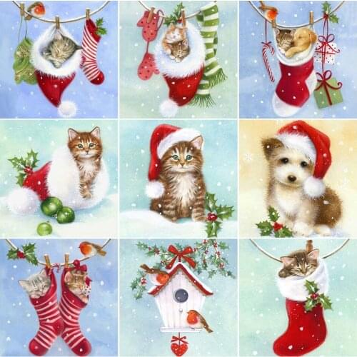 5D Diamond Painting Christmas Card Cat Cross Stitch DIY Diamond Embroidery Pictures of Rhinestone Home Decor Christmas Gift Sale