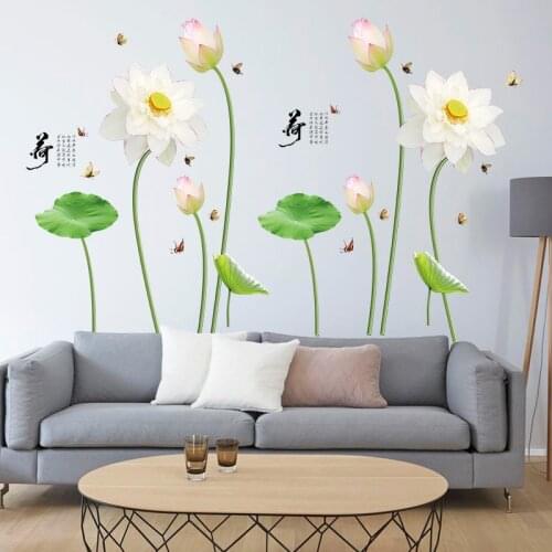 76*140cm White Lotus Flower Wall Stickers Butterfly Home Decor for Living Room Wall Decal Vinyl DIY Mural Room Decoration
