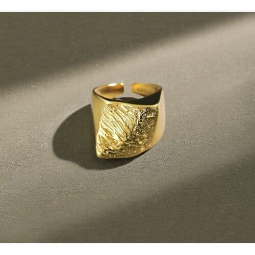 1pc 100% real. Authentic 925 Sterling silver Irregular Molten Foil Geometric Band Ring concave-convex Wider face jEWELRY TLJ1142