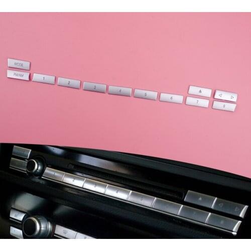 12Pcs Car Center Console CD Digital Buttons Sequins Trim Decor Silver Fit for BMW F10 F18 F07 F06 F12 F13 7 Series