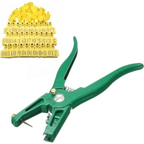 ABSF Animal Sheep Livestock Ear Tags Lables Marking Plier(100X yellow Ear Tag+1X Tag Plier)
