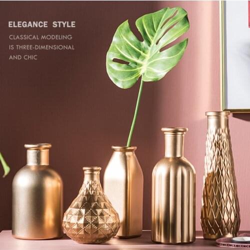 European Golden Glass Vases Luxury Design Minimalist Flower Arrangement Modern Vases Home Office Desktop Decoration Figurines