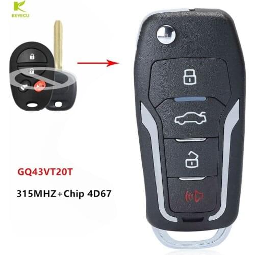 KEYECU Modified flip Remote Key 315MHz 4D67Chip for Toyota Tacoma Sequoia Tundra 2005-2010 Sienna Highlander 2008-2010 GQ43VT20T