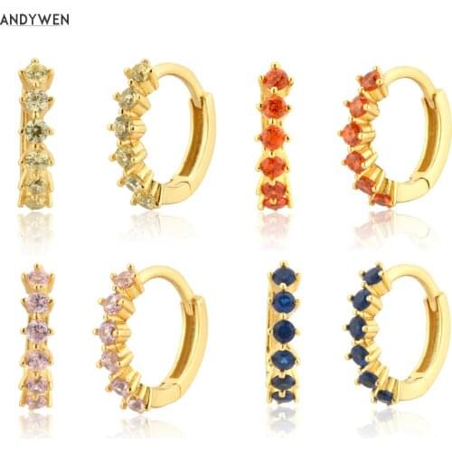 ANDYWEN 925 Sterling Silver Orange Blue 8mm Huggies Hoop Piercing Rock Punk Luxury Pendiente Clips Loops Huggies For Women