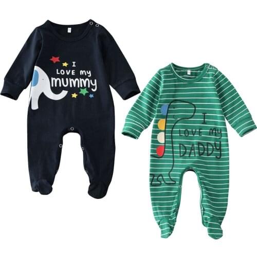 Newborn Toddler Baby Boy Girl Valentines Day Clothes Long Sleeve Letter Print Romper Footies Outfits Cotton Clothes 0-6Months