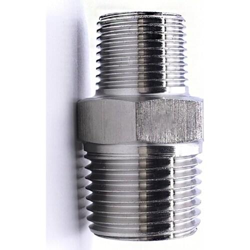 304 Stainless Steel 1/4" BSP Male To 3/8" BSP Male Thread Hex Nipple Threaded High Pressure CNC Pipe Fitting Connector