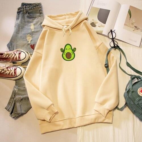Kpop Harajuku Hoodies Women Winter Long Sleeve Cute Avocado Print Oversized Sweatshirt Ulzzang Streetwear Funny Graphic Pullover