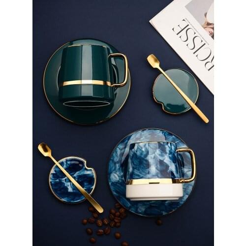 Creative personality Nordic ins mug with lid spoon household large-capacity ceramic cup trend couple coffee cup LB032002