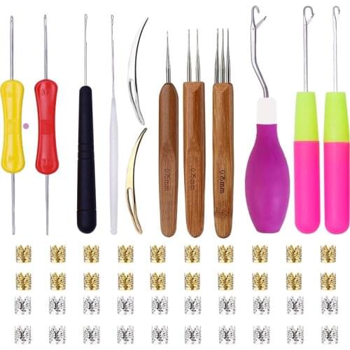 LMDZ 12Pcs Dreadlock Hair Weaving Crochet Needles 40Pcs Dreadlocks Beads For Braids Hair Decoration Accessories